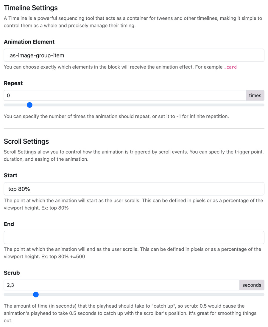 Timeline & Scroll Trigger Configuration